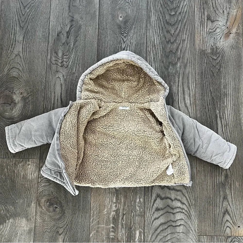 BABY BODEN Gray Corduroy and Sherpa Hooded Coat Jacket Size 2 to 3 Years